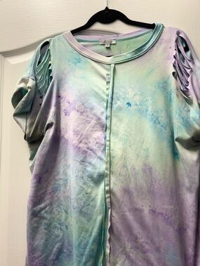 white birch Pastel Tie-Dye Cutout Sleeve Sweatshirt - Mint & Lavender